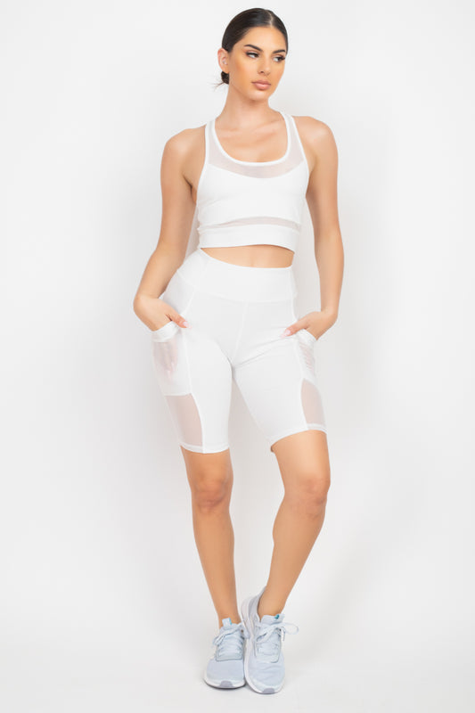 Racerback Mesh Top & Activewear Shorts Set